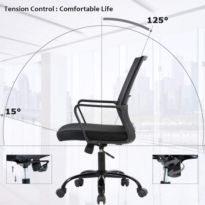 BestOffice Swivel Rolling Computer Chair Executive Lumbar Support Task Mesh Chair Adjustable Stool for Women Men (Black) - Image 3